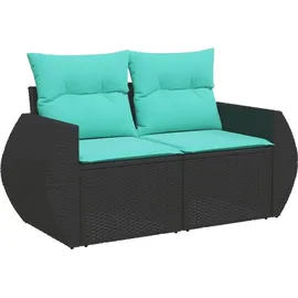 vidaXL Gartensofa-Set mit Kissen, schwarzes Polyrattan