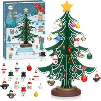 Adventskalender 2025 Weihnachtsbaum Mini Holz Christmas Tree mit 24 Anhänger Kre
