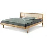 Andas »Hällevik Doppelbett, Massivholzbett, hyggeliger Stil«, massive FSC-zertifizierte Eiche geölt, Kopfteil mit Wiener Geflecht
