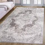 oKu-Tex Teppich | Wohnzimmerteppich | kurzflor | Hoch-Tief-Effekt | orientalisches Design, Vintage | Höhe: 1 cm | besonders weicher Flor | Pflegeleicht | beige | 160 x 230 cm