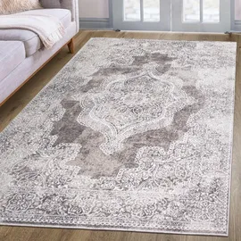 oKu-Tex Teppich | Wohnzimmerteppich | kurzflor | Hoch-Tief-Effekt | orientalisches Design, Vintage | Höhe: 1 cm | besonders weicher Flor | Pflegeleicht | beige | 160 x 230 cm