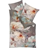 KAEPPEL Mako-Satin Blumen Braun 155 x 220 cm + 80 x 80 cm