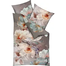 KAEPPEL Mako-Satin Blumen Braun 155 x 220 cm + 80 x 80 cm