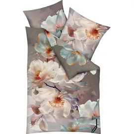 KAEPPEL Mako-Satin Blumen Braun 155 x 220 cm + 80 x 80 cm