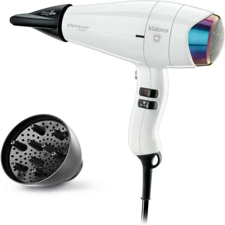 Valera ePower 2020 eQ Professioneller Ionen-Haartrockner, umweltfreundlich und leistungsstark, digitaler Motor, Sanify-Luftreinigung, intelligente Luftstromdiagnose, 1600 Watt, Farbe: Weiß