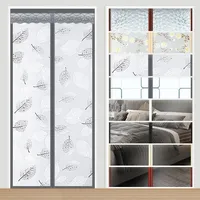 Türvorhang thermo kälteschutz filz wärmeschutzvorhang tür mit kräuselband magnet thermovorhang kälteschutz hitzeschutz haustür für türen Balkontür Wohnzimmer 90x240cm Graue Blätter