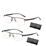 Sherum Intellireaders, Outfany Intellireader, Gleitsichtbrille Herren, Libiyi Intelligente Lesebrille, Outfany Lesebrille, Progressive Fern- Und Nah-Lesebrille Aus Titan (1.0x,Black+Red)