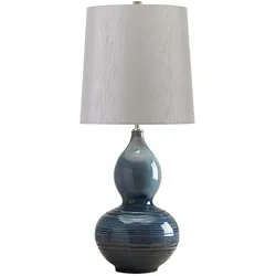 Nachttischlampe Beistellleuchte Tischleuchte Keramik Kunstseide Glasur blau grau