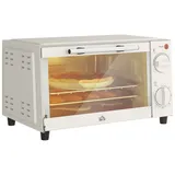 Homcom Minibackofen 9L Mini Ofen mit Backblech, Grillrost, 100 °C-230 °c, mit einstellbar Temperatur und Garzeit, 60 Min. Timer, 750W, Edelstahl, Cremeweiß