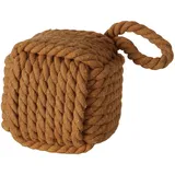 Boltze Türstopper quadratisch Strick Braun mit Schlaufe – als Buchstütze, Fensterstopper & Türhalter, dekorativer Stopper für Tür und Fenster im Innenraum, 15x15 cm und beschwert mit 1,4 kg Gewicht