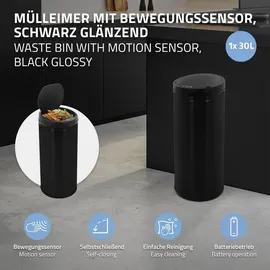 ML-Design Mülleimer mit Sensor 30L Edelstahl Schwarz Rund Automatisches Öffnen