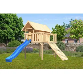 Karibu Stelzenhaus Fidel mit Satteldach inkl. Wellenrutsche und Holzrampe Natur
