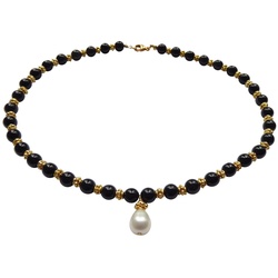 Mugello Perlenkette Kette Giuditta Collier Onyx Süßwasser-Perle Vintage, Handarbeit aus Italien schwarz
