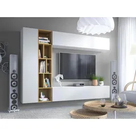 Mirjan24 Wohnwand, Weiß, Beige, Holzwerkstoff, Rechteckig, 224x160x33 cm, Wohnzimmer, Wohnwände, Wohnwand-Sets