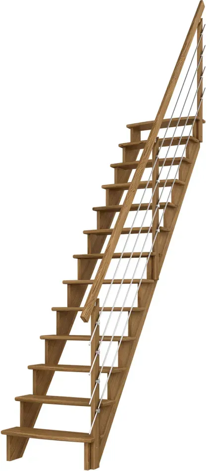 DOLLE Raumspartreppe Wangentreppe Lyon, 75 cm, Edelstahlrohre rechts,Eiche,Geradelaufend,versiegelt