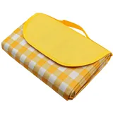 NUZAMAS 200 x 200 cm Picknickdecke, große wasserdichte Decke, sanddichte Stranddecke, Faltbare tragbare Matte für Picknicks im Freien, Camping, gelbes weißes Gitter