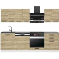 Belini Küchenzeile Küchenblock Susan - Küchenmöbel 240 cm Einbauküche Vollausstattung ohne Elektrogeräten mit Hängeschränke und Unterschränke, ohne Arbeitsplatten, Sonoma-Eiche