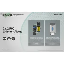 Nitecore EMR10, mobile Mückenabwehr, inklusive 2x NL2150 Akkus, mit Powerbankfunktion, wasserdicht IPX5, ideal für Camping, Outdoor und Angeln, inkl. 6x Mosquito-Schutz-Matten