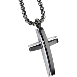 Kette mit Anhänger »Schmuck Geschenk Kreuz«, 74954139-0 edelstahlfarben-schwarz