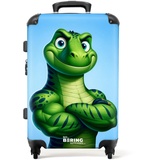 NoBoringSuitcases.com Kinderkoffer, Kinderkoffer Jungen, Koffer Groß, Koffer Kinder Jungen, TSA Schloss, Kinder Trolley Jungen, Koffer Grün, Koffer Mittelgroß (Grüner Dino - Blau, 67 cm - 72 L)