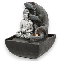 MIJOMA LED Zimmerbrunnen, Polyresin/Kunststoff, Warmweiße Beleuchtung, Beruhigendes Wassergeräusch, GS/CE Zertifizierter 12V Transformator, Perfekt für Ihre stilvolle Wohlfühloase (Buddha)