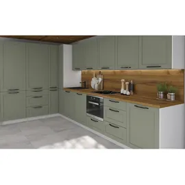 Feldmann-Wohnen Küchenzeile Oslo L-Form 212 cm grün / weiß matt