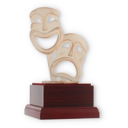 Pokal Zamakfigur Modern Masken gold-weiß auf mahagonifarbenen Holzsockel 18,7cm