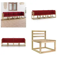 vidaXL Gartensofa 4 Sitzer mit Kissen in Weinrot - Gartensofa - Gartensofas - Holzsofa - 4-Sitzer-Gartensofa - Rot