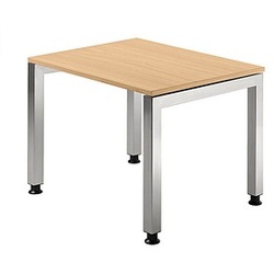 HAMMERBACHER Prokura höhenverstellbarer Schreibtisch buche rechteckig, 4-Fuß-Gestell silber 80,0 x 80,0 cm