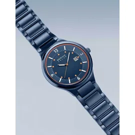 BERING Herren Uhr Armbanduhr Edelstahl blau 14442-797 Solar Herrenuhr 42mm 5ATM