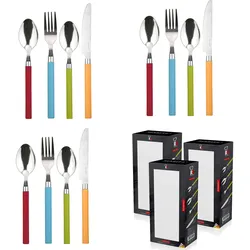 Renberg - Set mit 3 Einheiten, 24-teiliges Besteck aus Edelstahl, Modell Happie Colors
