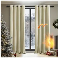 Deconovo Blickdichte Gardinen Kälteschutzvorhang Blickdicht Vorhang Verdunkelung, 183x117cm(HöhexBreite), Beige,