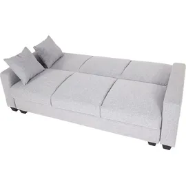 Mendler Sofa HWC-H47 mit Ottomane, Couch Sofa Gästebett, Schlaffunktion Stauraum 217x145cm Stoff/Textil hellgrau