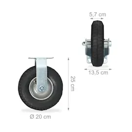 Relaxdays Bockrolle, 2.50-4, Traglast 120 kg, Gummi, Stahlplatte, luftbereift, Schwerlastrad, Gummirolle, schwarz/silber