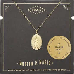 Fossil Kette Edelstahl gold, Feder Damen 