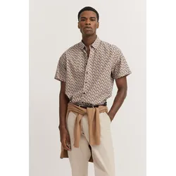 Kurzarmhemd BUGATTI, Herren, Gr. XXL, Normalgrößen, 60, taupe, 100% Baumwolle, gepunktet, casual, normal, Kurzarm, Hemden, mit Button-Down-Kragen