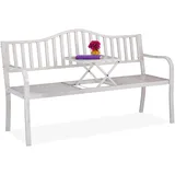 Relaxdays Gartenbank mit klappbarem Tisch, 3-Sitzer, Garten, Metall Balkonbank, HBT 89 x 150 x 58,5 cm, weiß-Bronze