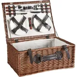 Picknickkorb Braun aus Weide für 4 Personen Inkl. Kühltasche Teller Besteck Weingläser