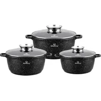 KlönBerg 6-tlg antihaftbeschichtetes Kochtopfset mit Deckel, 1.7/3.1/5.2L KB4059 - Schwarz