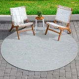 Sanat Melissa Outdoor Teppich Wetterfest - Wasserabweisend für Innen und Außenbereich, Balkon, Terrasse, Garten, Wohnzimmer oder Küche - Hell Grau, 120x120 cm Rund