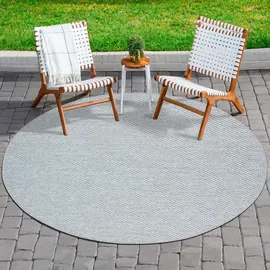 Sanat Melissa Outdoor Teppich Wetterfest - Wasserabweisend für Innen und Außenbereich, Balkon, Terrasse, Garten, Wohnzimmer oder Küche - Hell Grau, 120x120 cm Rund