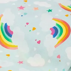 Baumwollstoff "Regenbogen", hellblau/bunt