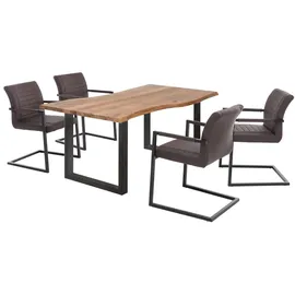 Woodkings Esstisch Bullwer mit 4 Stühlen Picton braun - Braun/Schwarz