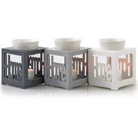 levandeo Duftlampe aus Holz und Keramik in der Farbe Weiß Schriftzug Home - Größe: 10x10cm und 13cm hoch - Aromaspender Aromalampe für Aroma - Duftöl/Duftwachs