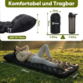 Sekey 2er Set Isomatte Selbstaufblasend 200 X 70 cm mit Kissen, Camping Schlafmatte Für Camping, Wandern Und Reisen – Schwarz