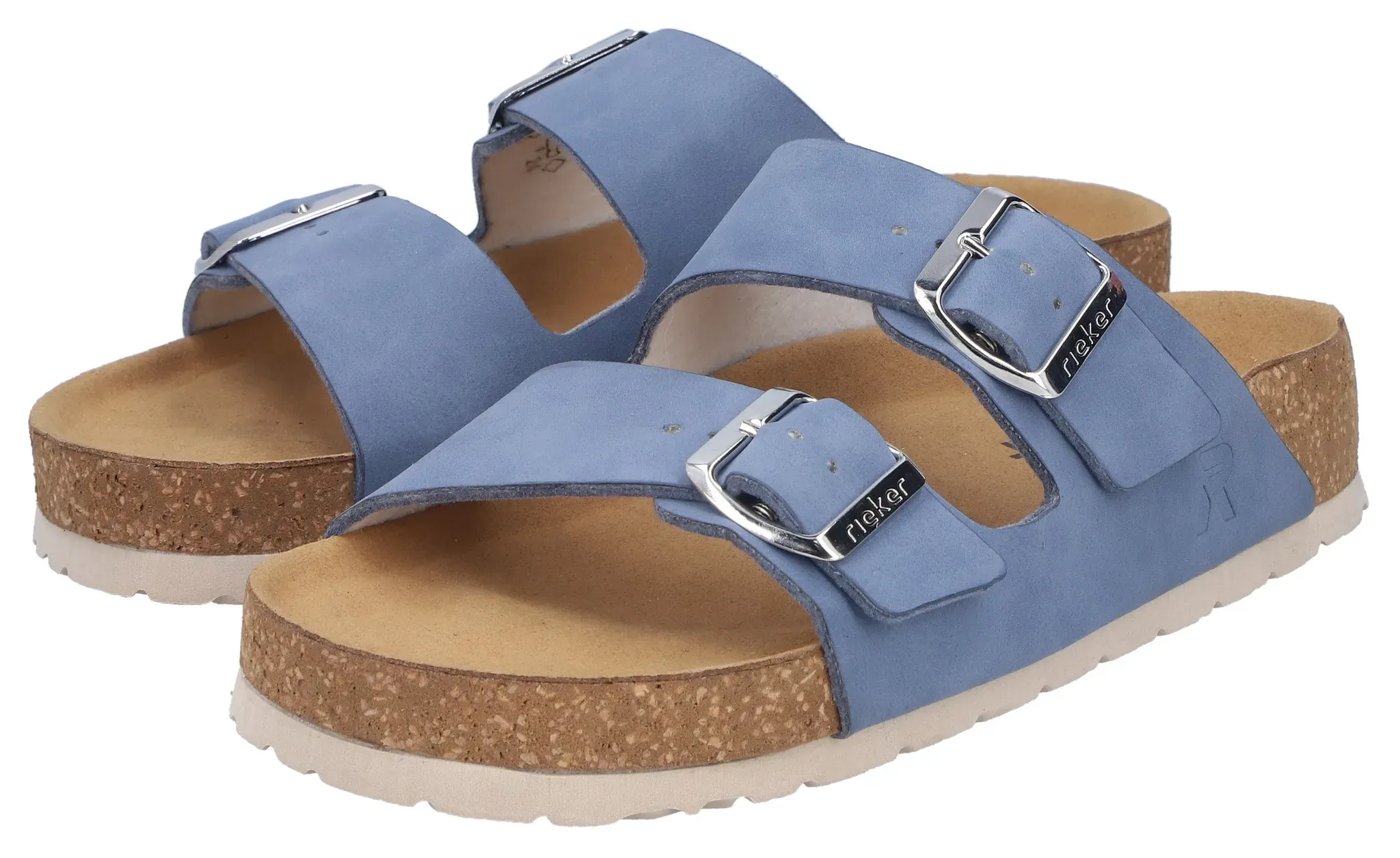 Pantolette RIEKER, Damen, Gr. 36, blau, Lederimitat, unifarben, Schuhe Pantolette, Sommerschuh, Strandschuh, Hausschuh mit verstellbaren Schnallen