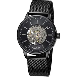 Mechanische Uhr REGENT, schwarz, Armbanduhren, Herren, Armbanduhr, Herrenuhr, Handaufzug, Edelstahlarmband