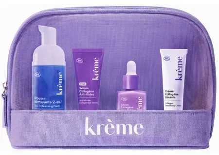 Krème Set Tasche Glättendes Anti-Falten Ritual 4 Produkte + 1 Pouch