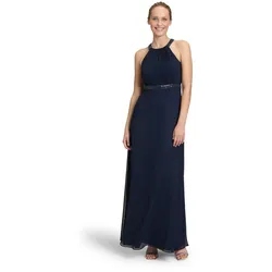 Abendkleid VERA MONT "Vera Mont Abendkleid rückenfrei", Damen, Gr. 46, Normalgrößen, blau (night sky), Chiffon, Obermaterial: 100% Polyester. Futter: 100% Polyester., festlich, ausgestellt lang, amerikanischer Ausschnitt, ohne Ärmel, Kleider, Pailletten
