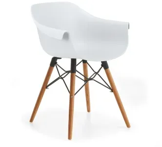 Niehoff Tulip Schalensessel, Sitzschale white, Gestell Eiche mit Metallstrebe schwarz